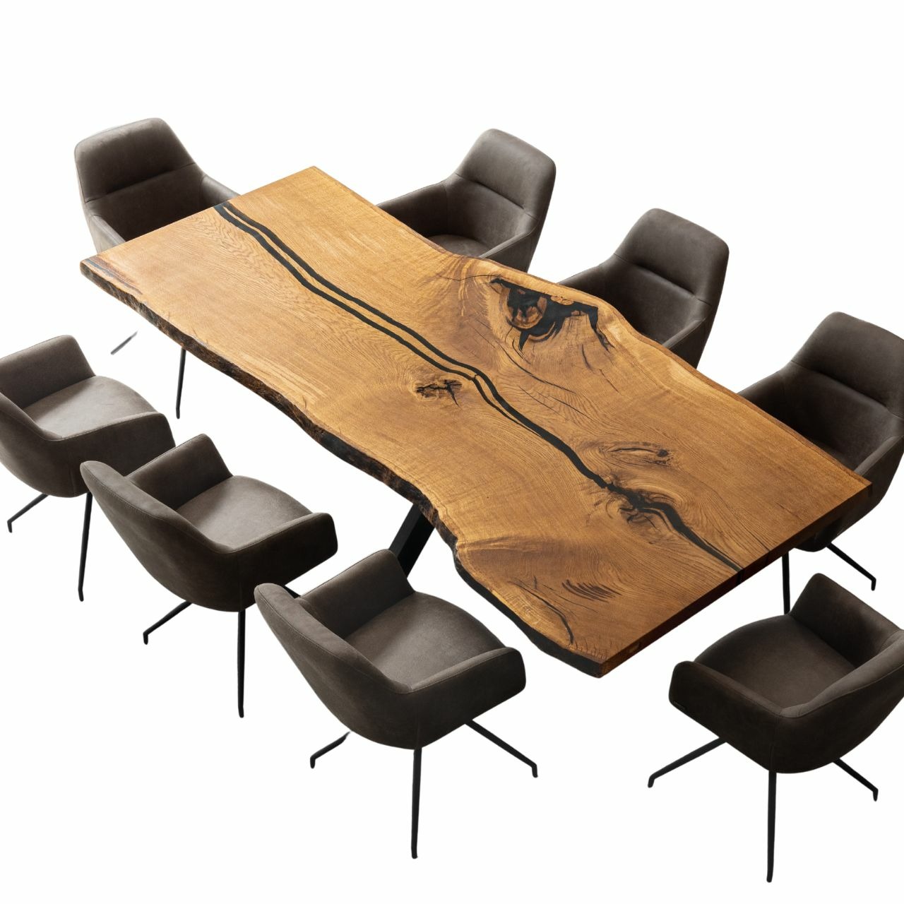Massiver Holztisch mit Epoxidharz aus einem Stück - Eiche