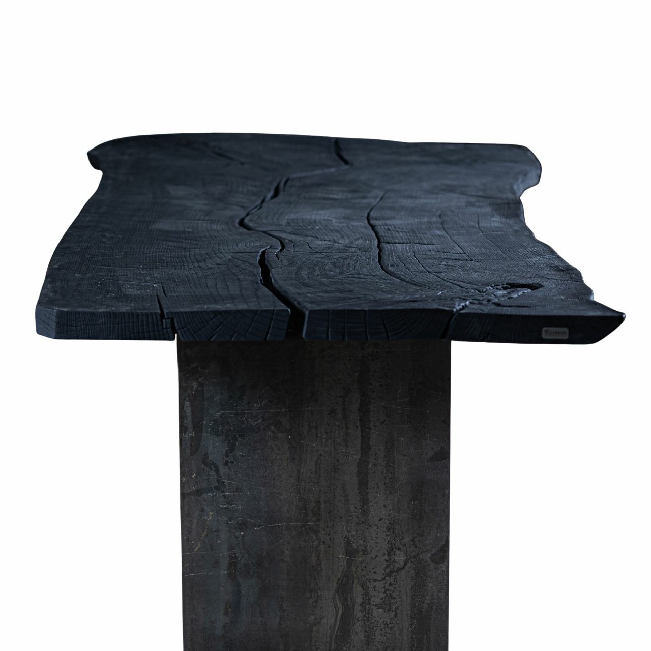 Massiver Holztisch geköhlt aus einem Stück mit Stahlwangen - Eiche